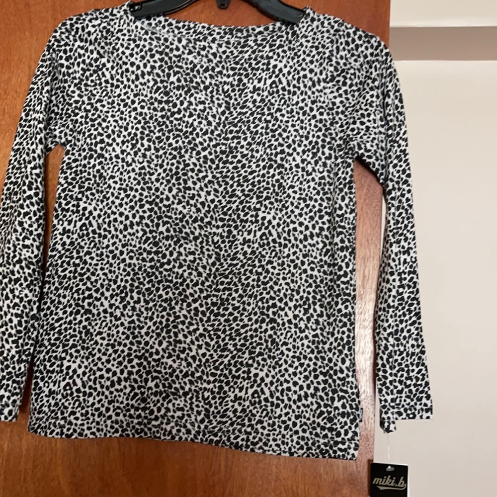 Girls animal print black and white top